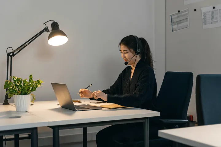 An engineer on a call with a client